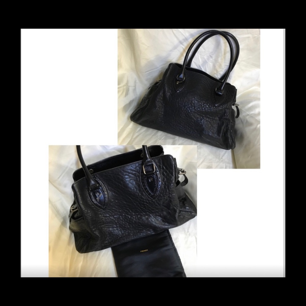 Fendi “Du Jour” Black Pebbled Leather Satchel